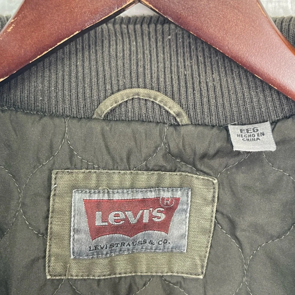 Levis Men XXL Military Field Jacket Green Cotton Canvas Quilt Lined Trucker Coat - Picture 9 of 16